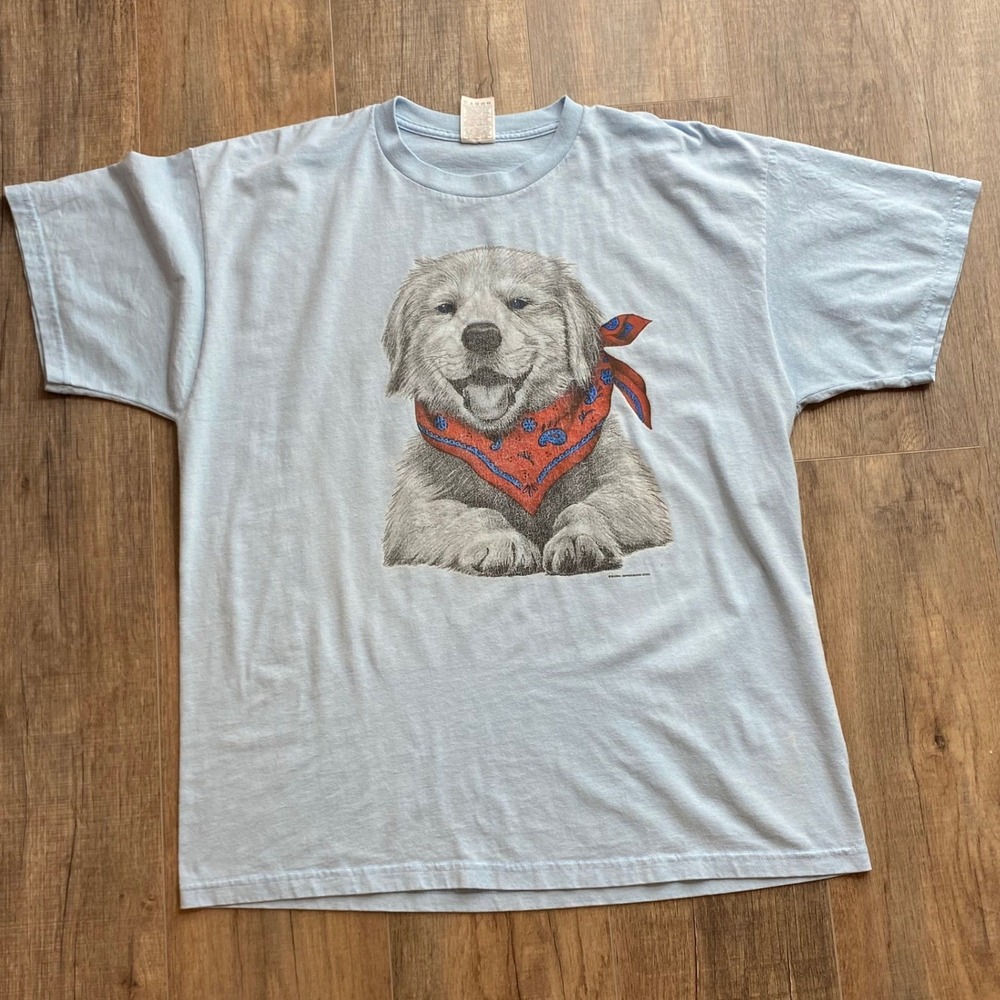 Vintage 2000 Fruit of the Loom Golden Retriever Puppy Dog Graphic TShirt XL Blue